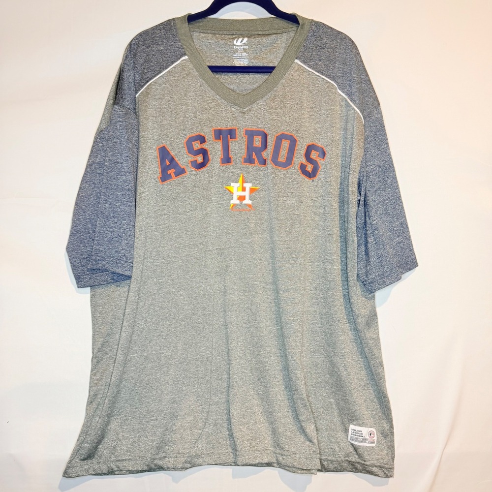 Houston Astros MLB Dynasty Raglan V-Neck Shirt Mens XXL Gray Blue Heathered